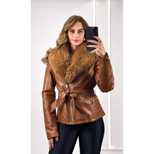 Jaqueta Courino Gola Pelos - Caramelo
