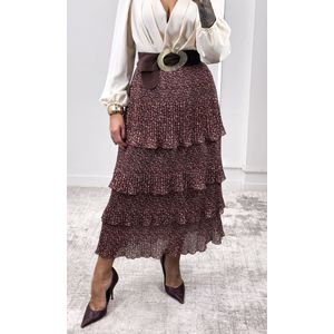 Saia Plissada Camadas Liberty - Marrom