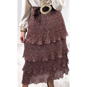 Saia Plissada Camadas Liberty - Marrom