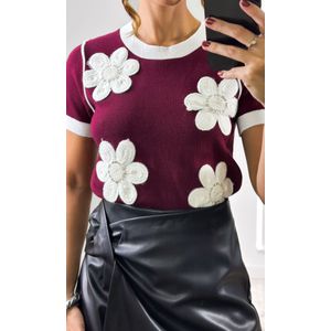 Blusa Tricô Modal Flores Crochê - Marsala