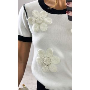 Blusa Tricô Modal Flores Crochê - Branco
