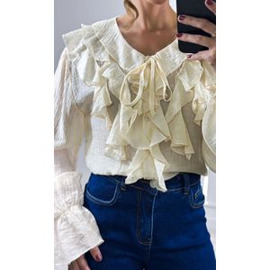 Camisa Crepe com Babados - Bege