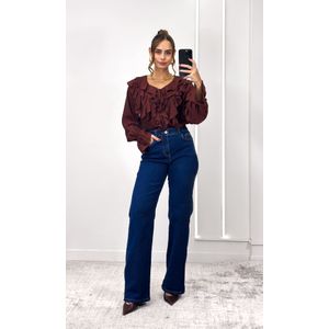 Camisa Crepe com Babados - Marrom