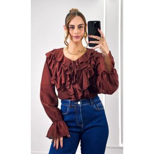 Camisa Crepe com Babados - Marrom