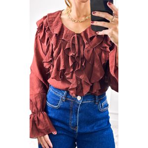 Camisa Crepe com Babados - Marrom