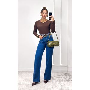 Blusa Flanelada Gola V - Marrom
