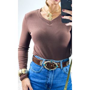 Blusa Flanelada Gola V - Marrom