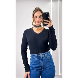 Blusa Flanelada Gola V - Preto