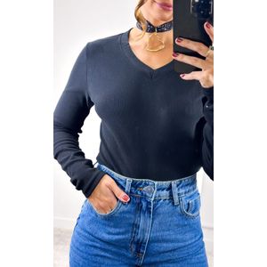 Blusa Flanelada Gola V - Preto