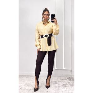 Camisa Linho Alongada com Bolso - Amarelo