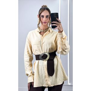 Camisa Linho Alongada com Bolso - Amarelo