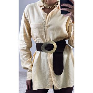 Camisa Linho Alongada com Bolso - Amarelo