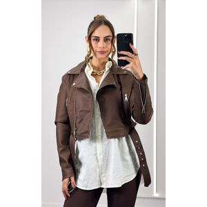 Jaqueta Courino Zíper e Cinto - Marrom