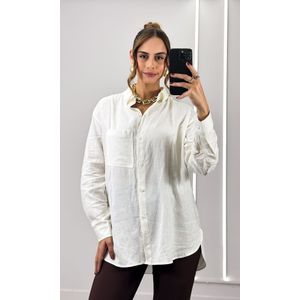 Camisa Linho Alongada com Bolso - Branco
