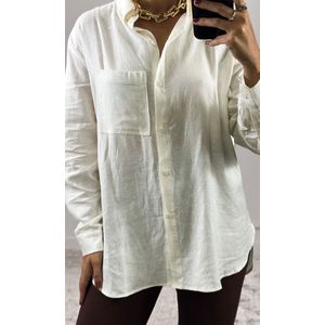 Camisa Linho Alongada com Bolso - Branco