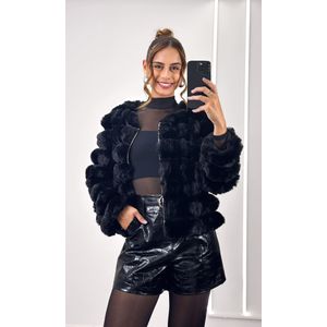 Short Courino Croco com Cinto - Preto