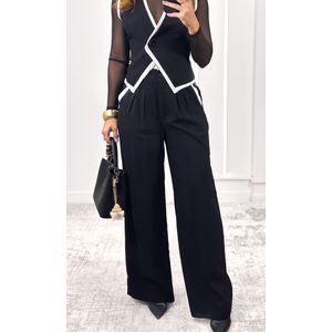 Conjunto Alfaiataria Colete Calça - Preto/Branco