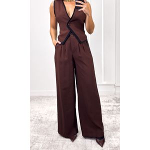 Conjunto Alfaiataria Colete Calça - Marrom/Preto