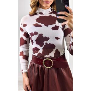 Body Tule Gola Alta Cow Print - Off/Bordô