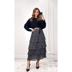 Saia Plissada Camadas Liberty - Preto