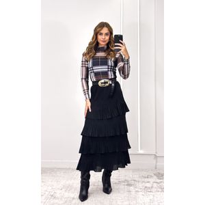 Body Tule Gola Alta Xadrez Burberry - Preto/Off