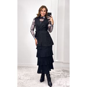 Body Tule Gola Alta Xadrez Burberry - Preto/Off