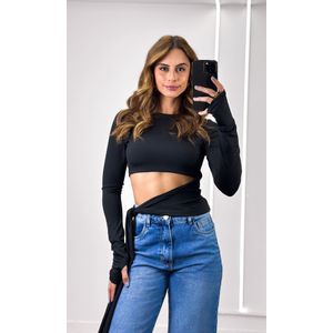 Blusa Poliamida Amarração Lateral - Preto
