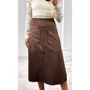 Saia Gordê Suede com Bolso - Marrom