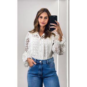 Camisa Manga e Gola Guipir - Branco