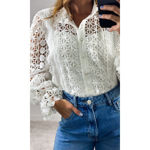 Camisa Manga e Gola Guipir - Branco