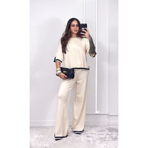Conjunto Modal Blusa e Calça - Bege/Preto