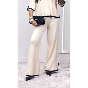 Conjunto Modal Blusa e Calça - Bege/Preto