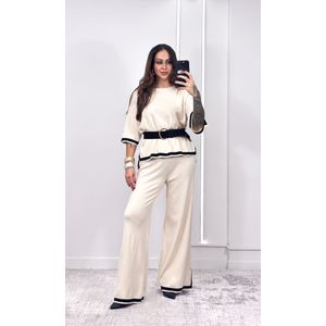 Conjunto Modal Blusa e Calça - Bege/Preto