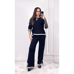 Conjunto Modal Blusa e Calça - Preto/Branco