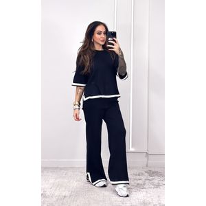 Conjunto Modal Blusa e Calça - Preto/Branco