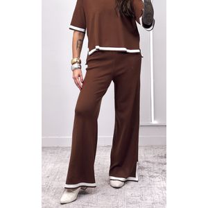 Conjunto Modal Blusa e Calça - Marrom/Branco