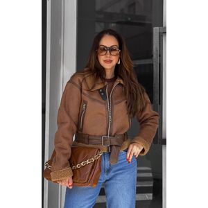 Jaqueta Suede Gola Peluciada - Caramelo