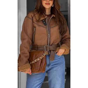 Jaqueta Suede Gola Peluciada - Caramelo