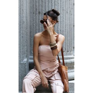 Corset Assimétrico Jeans sem alça - Rose Claro