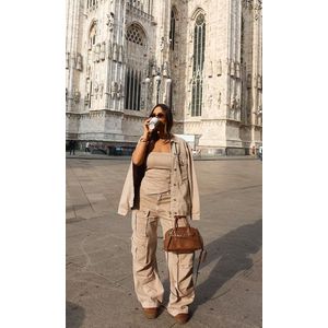 Corset Assimétrico Jeans sem alça - Bege Marmorizado