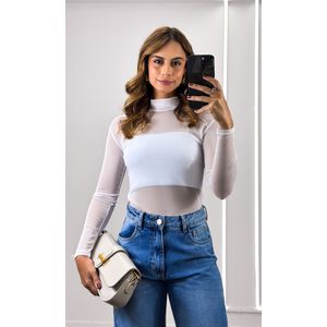 Body Tule Gola Alta - Branco