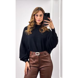 Blusa Ampla Tricô Modal Gola - Preto