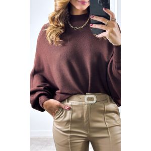 Blusa Ampla Tricô Modal Gola - Marrom
