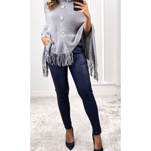 Poncho Tricô Gola Peluciada - Cinza