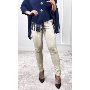 Calça Skinny Resinada Cinto Strass - Bege