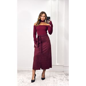 Saia Midi Reta Suede - Bordô