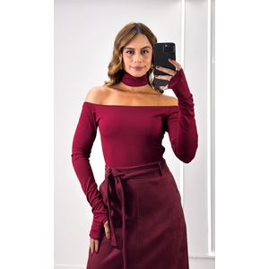 Saia Midi Reta Suede - Bordô