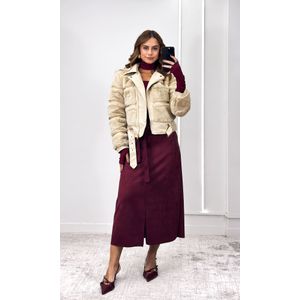 Saia Midi Reta Suede - Bordô