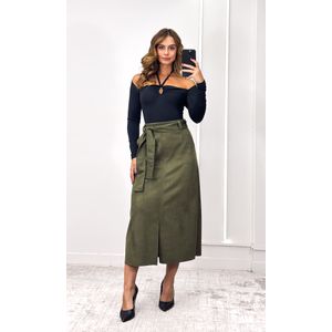 Saia Midi Reta Suede - Verde Militar