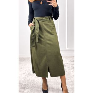 Saia Midi Reta Suede - Verde Militar